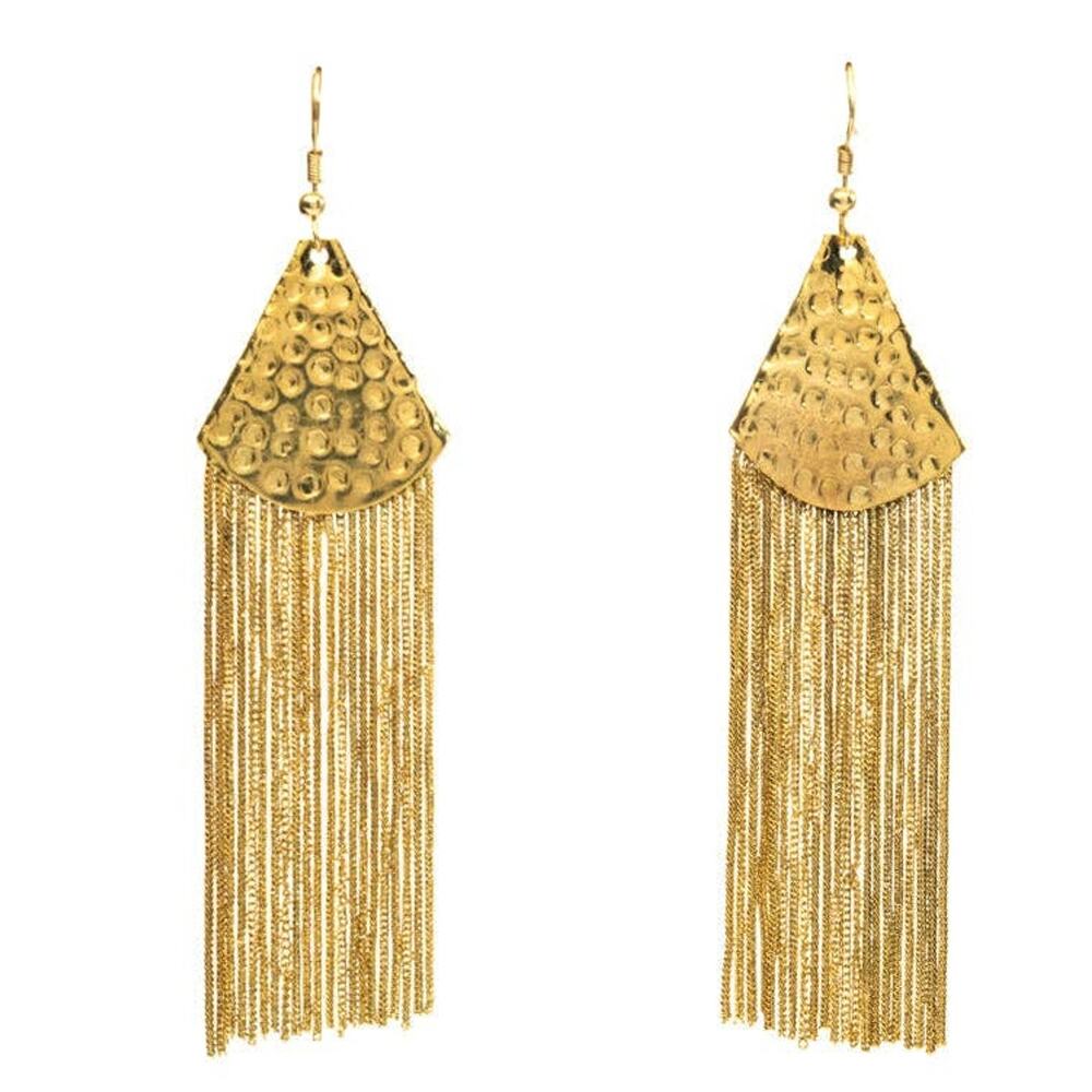 Shimmering Falls Textured Fan & Gold Bead Drop Earrings